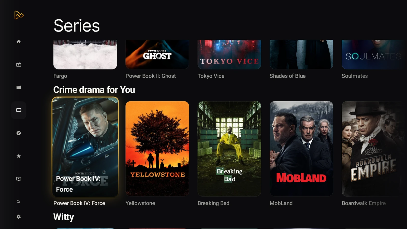 MIRA Player browse page with a For You row and a crime-drama recommendation row