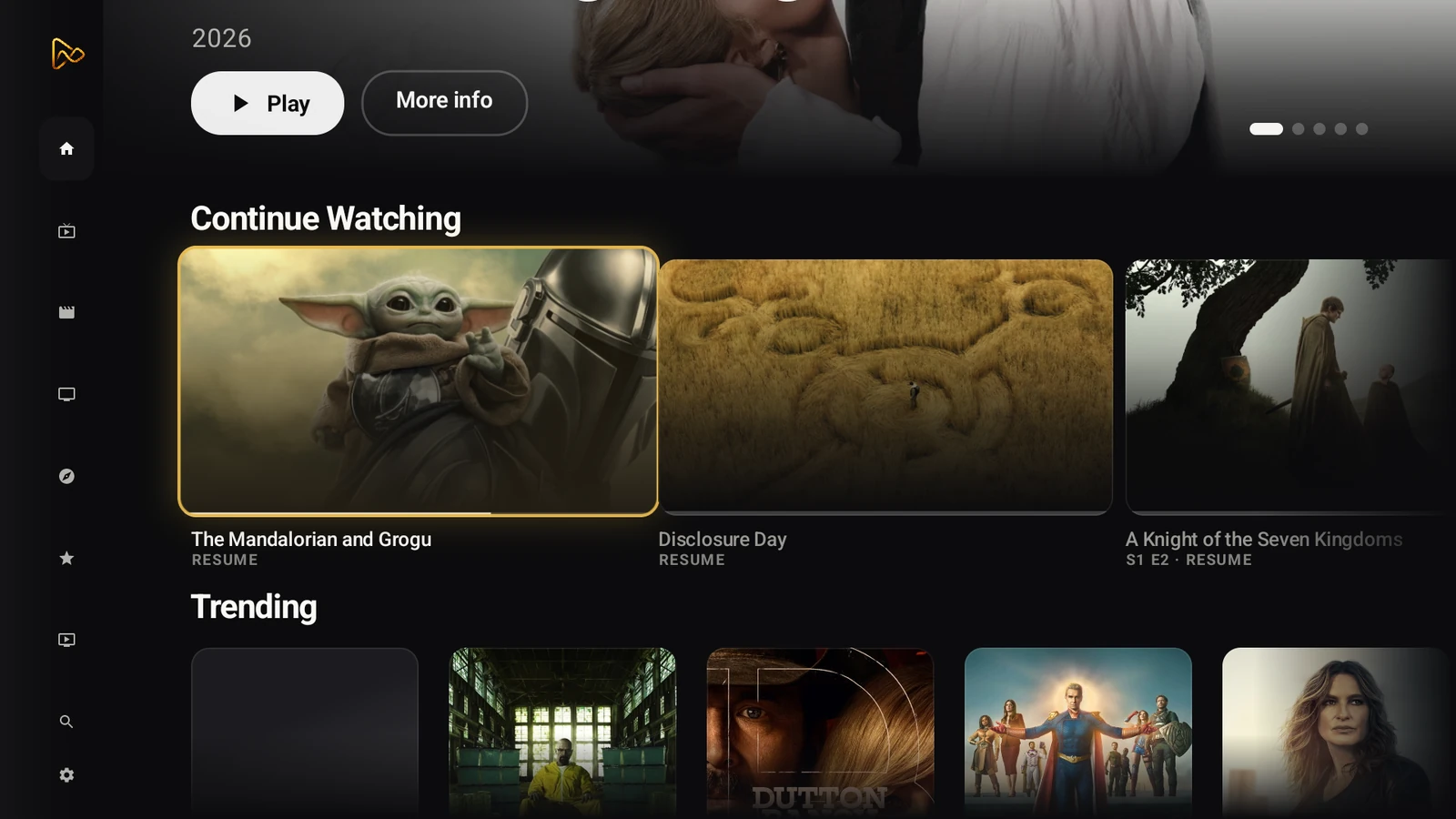 MIRA Player Continue Watching row picking up your shows right where you left off