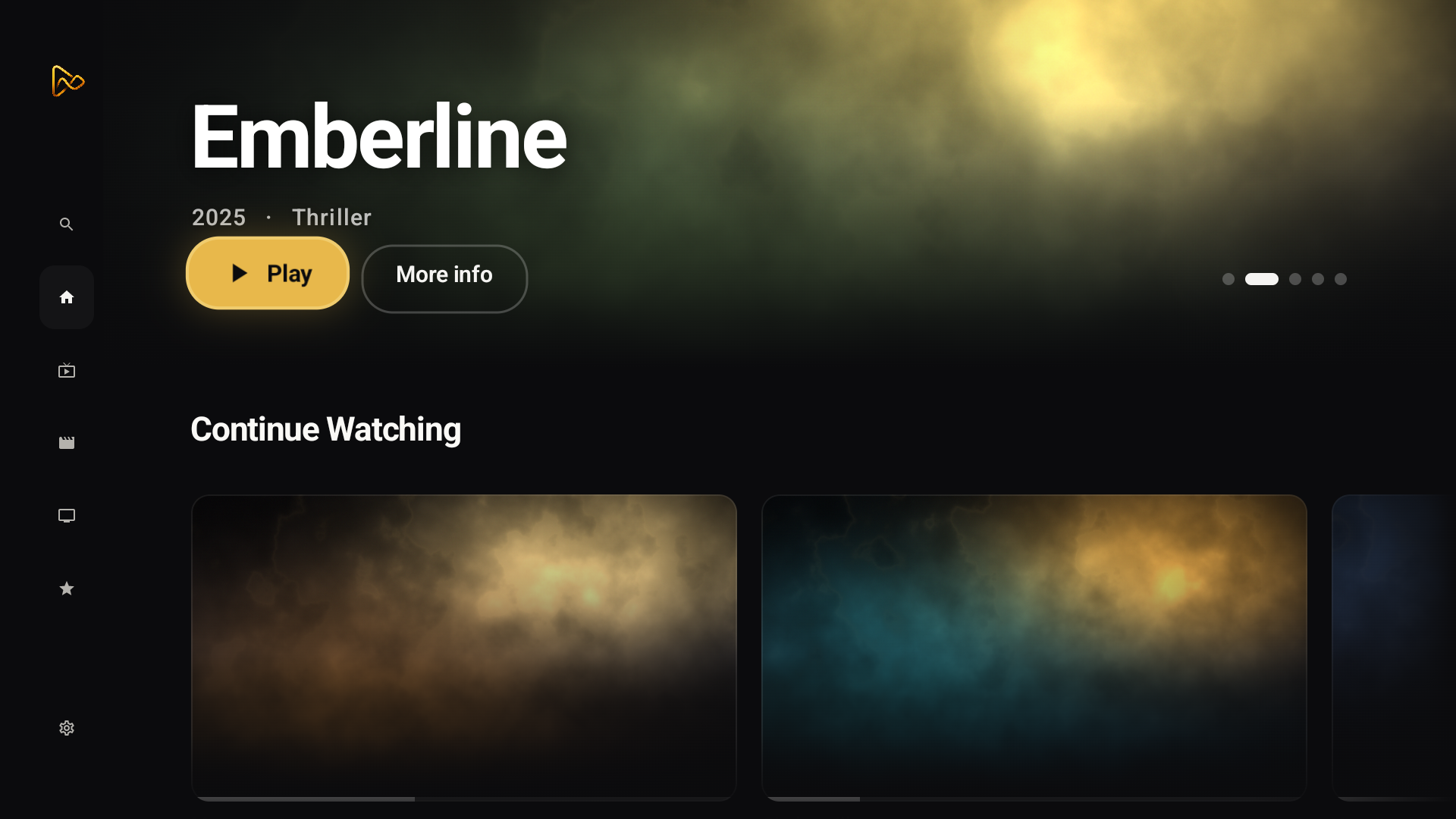 MIRA Player home on Android TV, demo catalogue